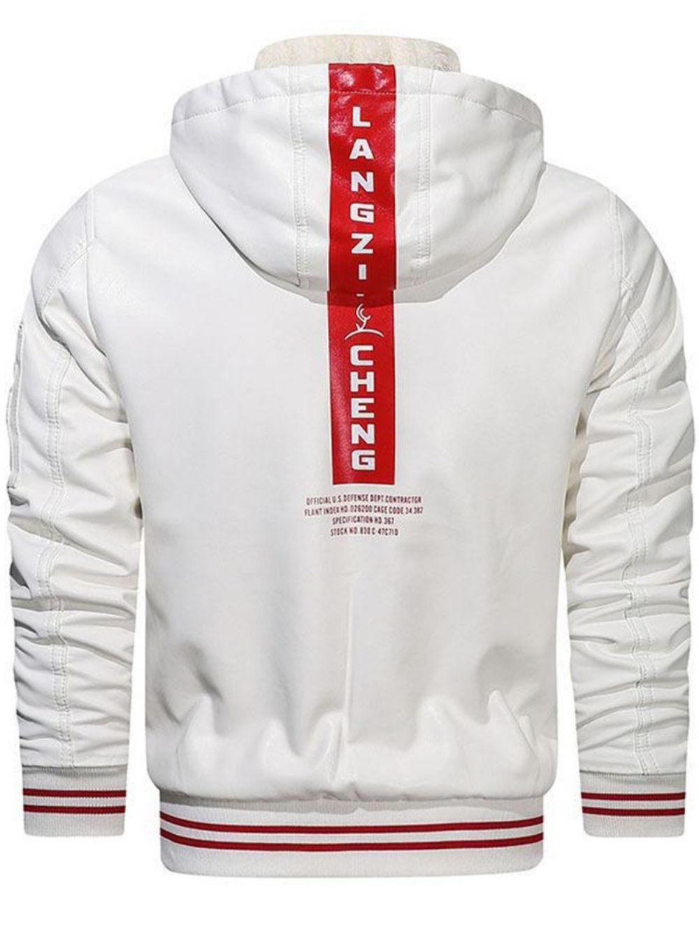 Standaard Casual Leren Winterjack Met Capuchon En Kleurenblok