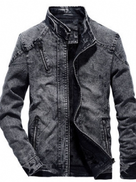 Versleten Effen Fleece Heren Winterjack Met Rits