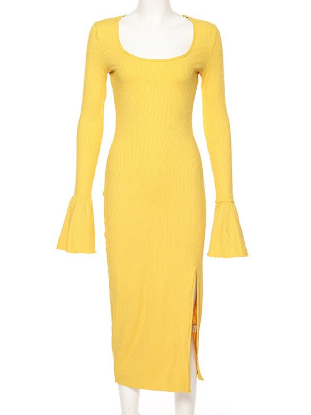 Halflange Splitjurk Met Lange Mouwen En Bodycon Pullover