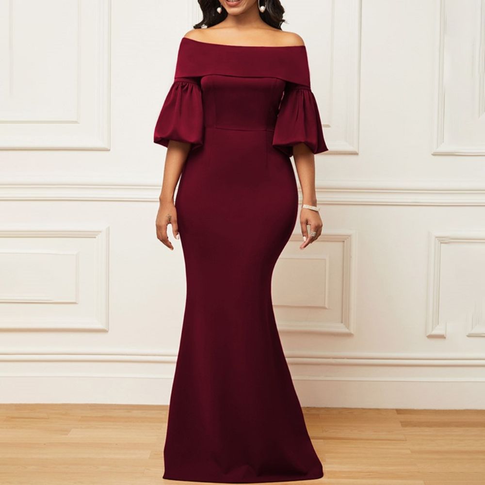 Halve Mouw Vloerlengte Off-Shoulder Zeemeermin Herfst Maxi-Jurk