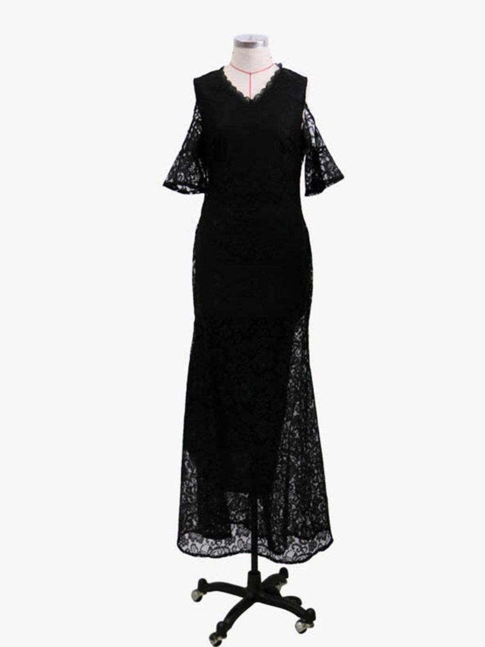 Kanten V-Hals Tot De Grond Lange Mid Taille Zomer Maxi-Jurk
