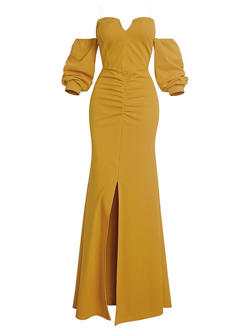 Off-Shoulder Split Tot De Grond Lange Pullover Mid Waist Jurk