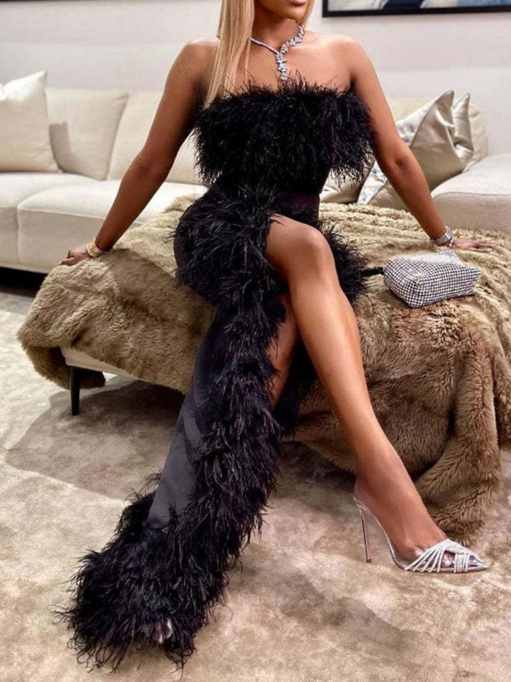 Off-Shoulder Vloerlengte Mouwloze Westerse Maxi-Jurk Met Hoge Taille