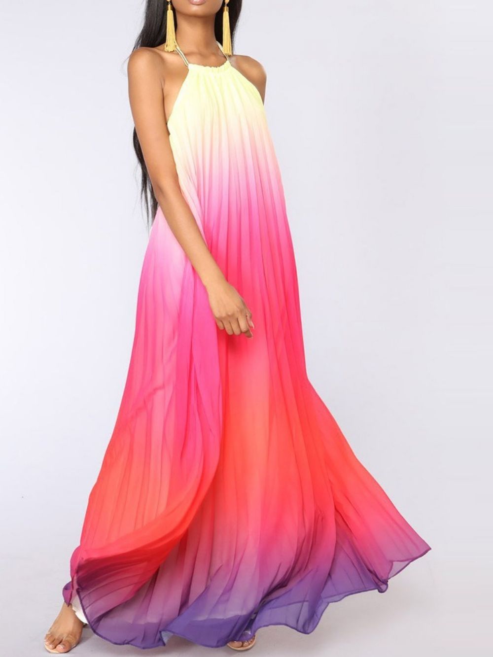 Tot De Grond Behorende Mouwloze Maxi-Jurk Met Geplooid Verloop En Pullover