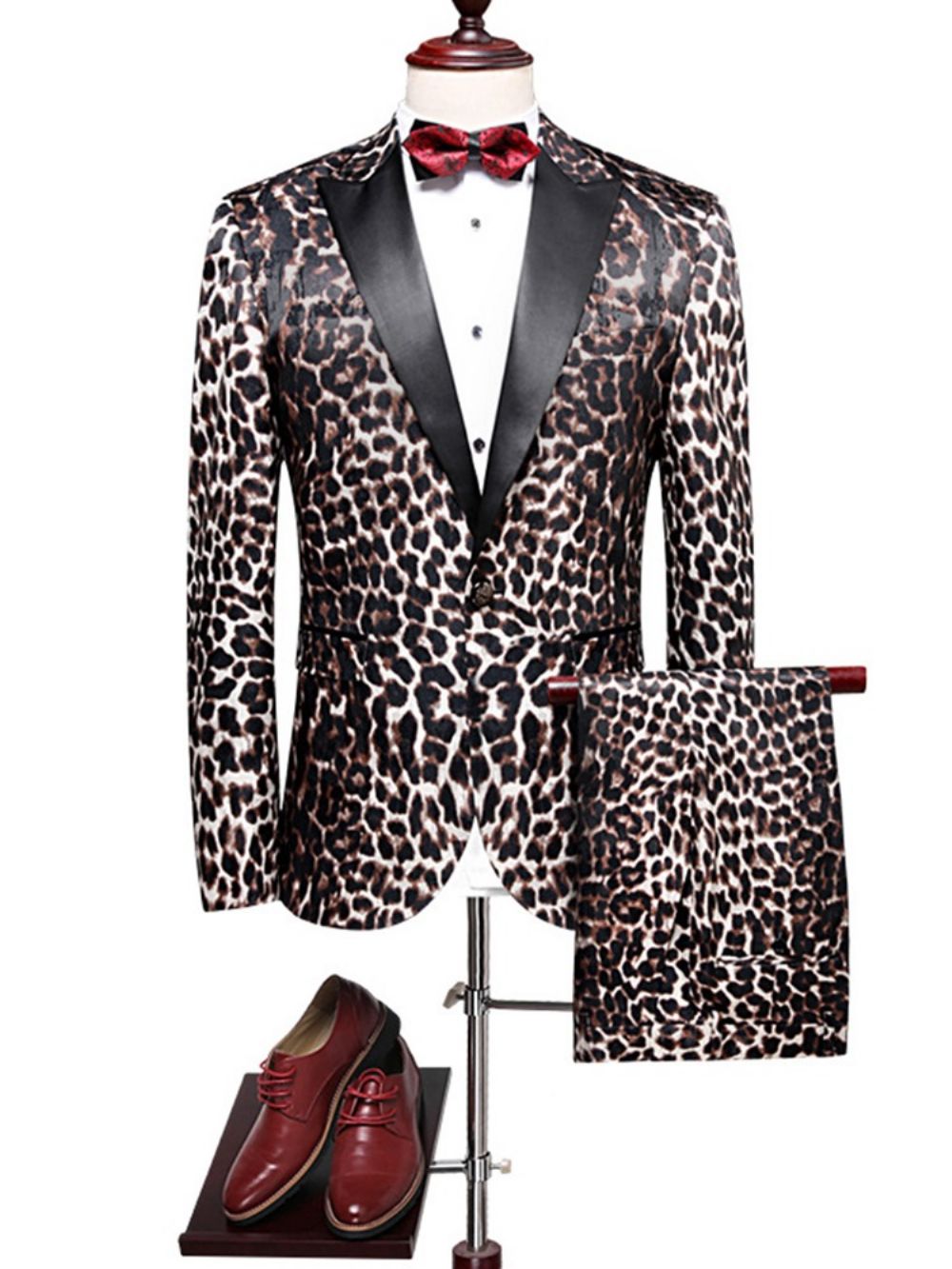 Slim-Fit Blazer Heren Met Luipaardprint En Patchwork
