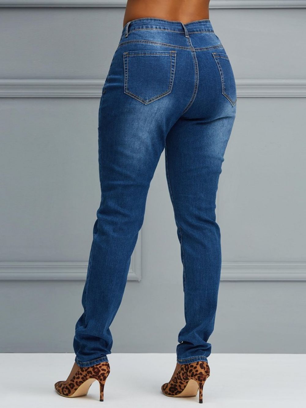 Skinny Effen Damesjeans Met Knopen