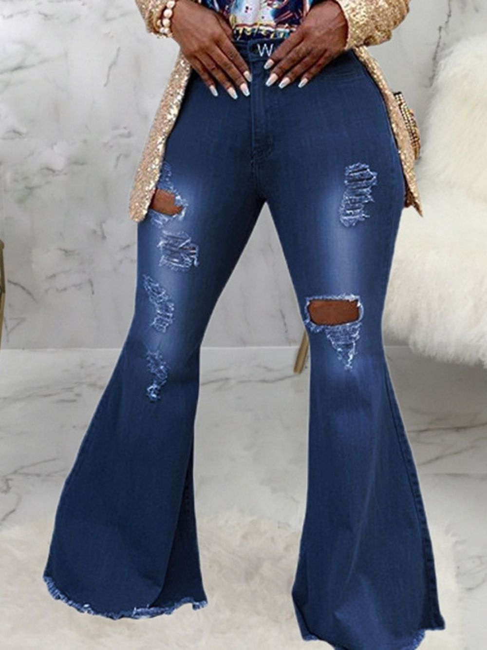 Slim Jeans Met Bellbottoms-Gaatje Met Gradiënt-Rits