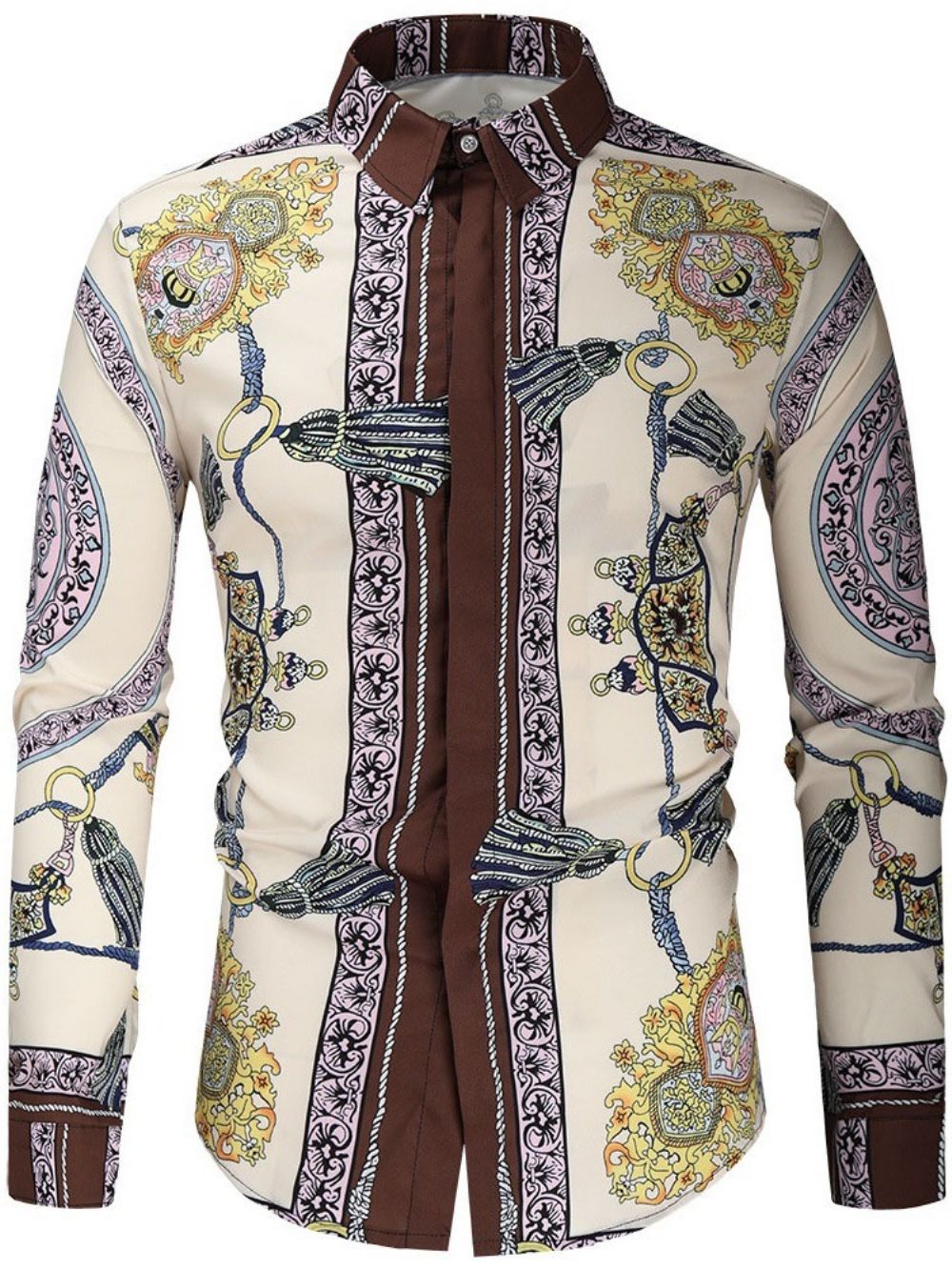 Afrikaanse Dashiki Print Revers Color Block Slim Fall Shirt