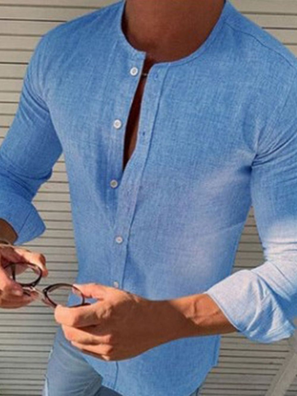 Casual Effen Slank Overhemd Met Ronde Hals