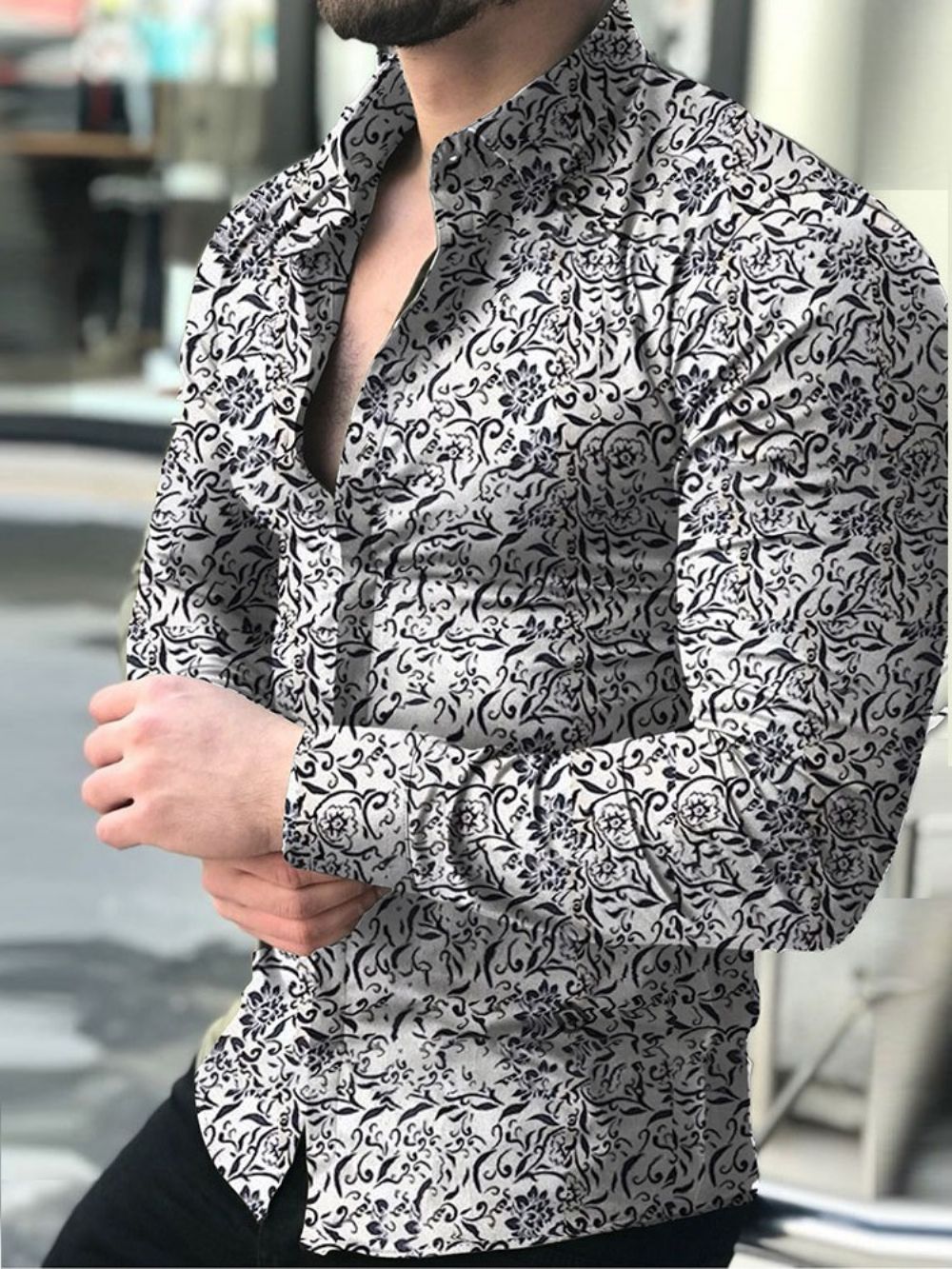 Casual Herenhemd Met Bloemenprint En Single-Breasted