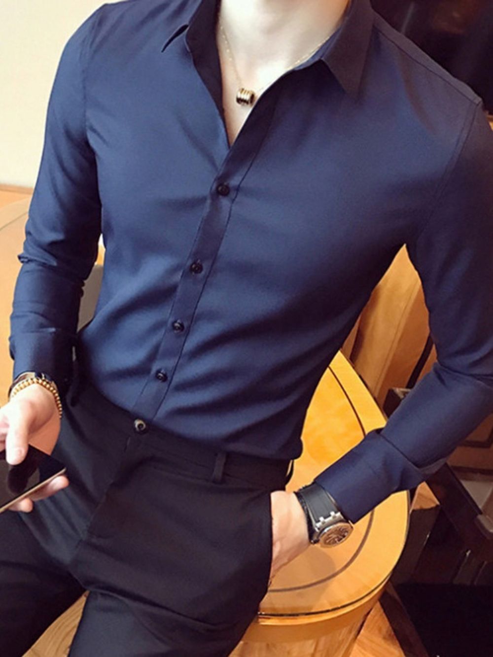 Casual Herenoverhemd In Effen Kleur Met Één Rij Knopen