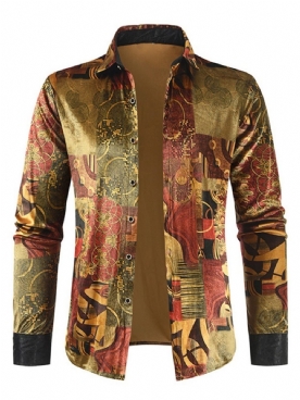 Casual Slim Herfstoverhemd Met Revers En Print