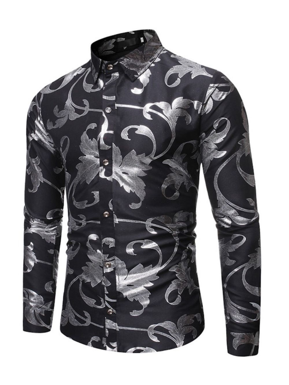 Casual Slim-Shirt Met Één Rij Knopen Heren Met Reversprint
