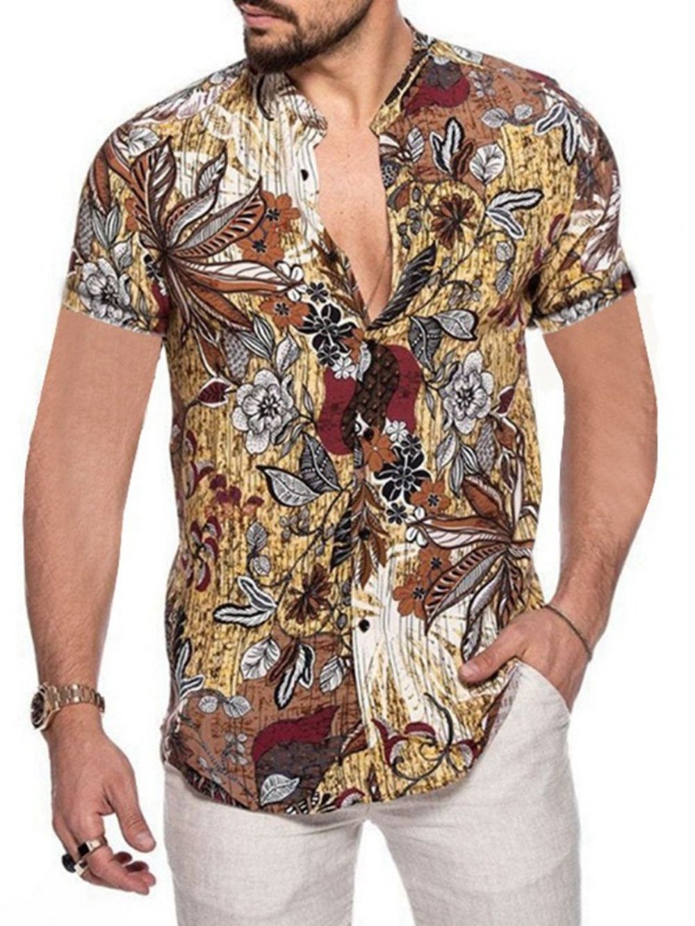 Casual Slim Zomerhemd Heren Met Bloemenrevers