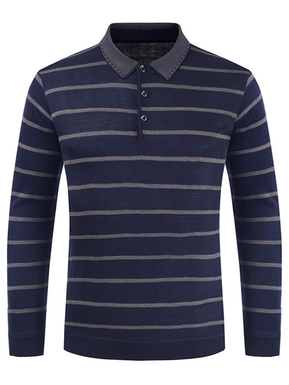 Casual T-Shirt Met Gestreepte Polohals En Lange Mouwen