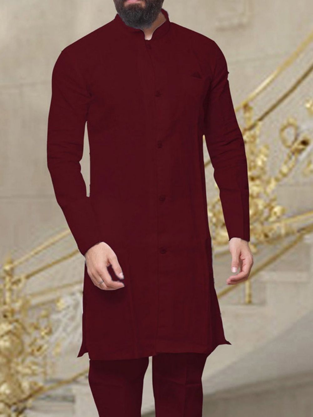 Effen Herenhemd Met Opstaande Kraag En Slim Fit De Herfst