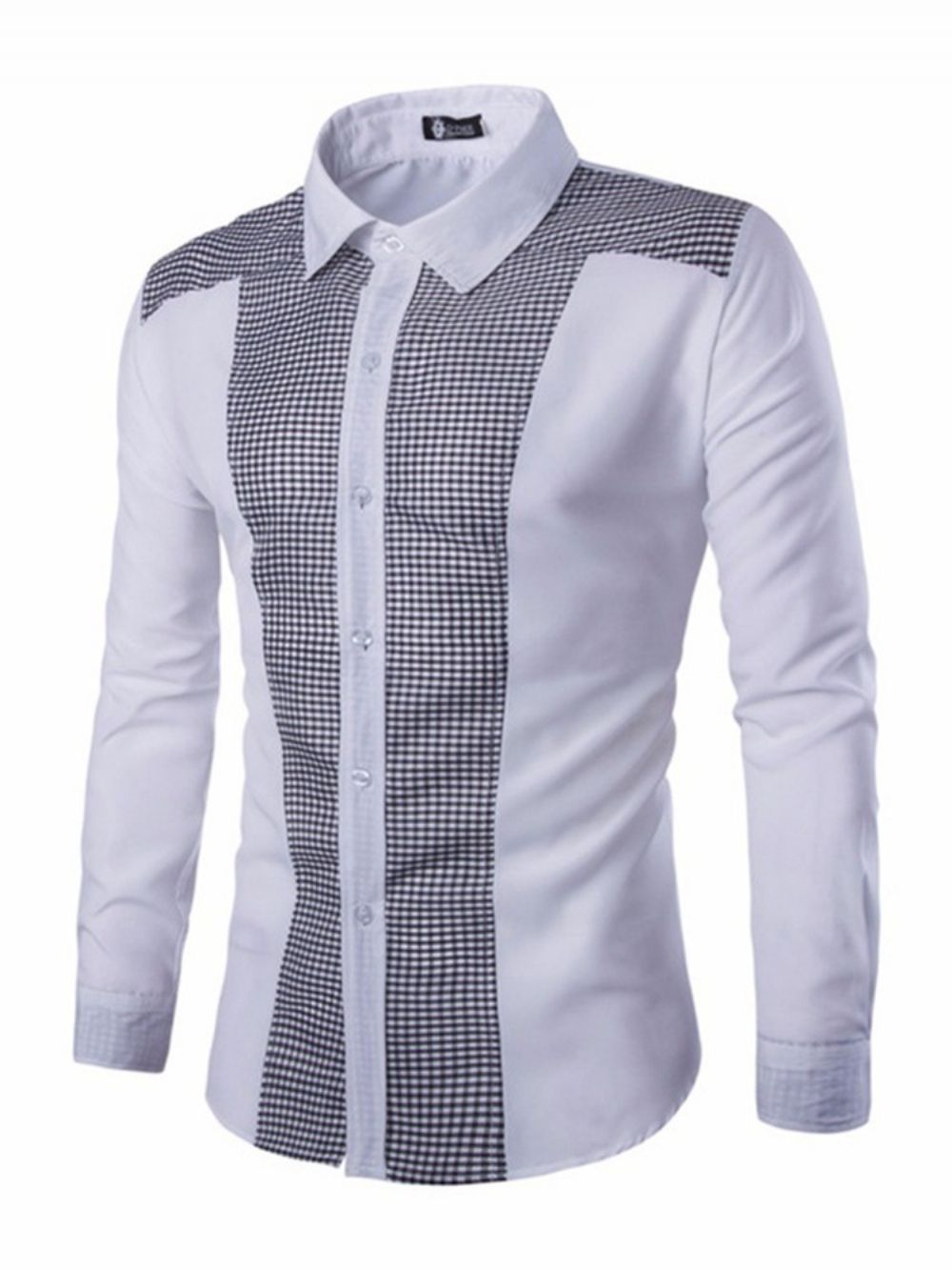 Geruit Casual Patchwork Lente-Shirt Met Enkele Rij Knopen