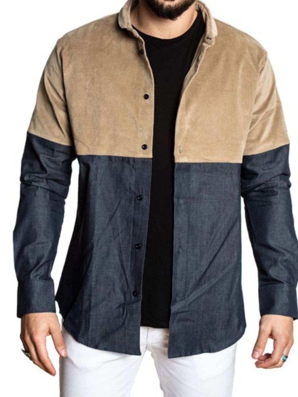 Kleurblok Patchwork Revers Single-Breasted Herfstoverhemd