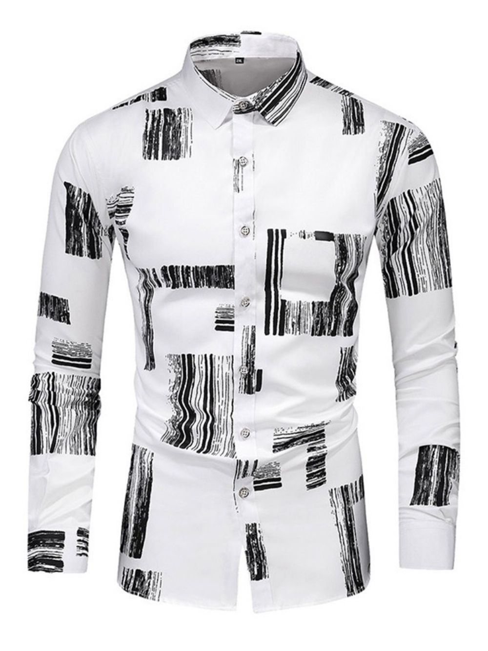 Mode Printkleurblok Revers Slim Herenoverhemd