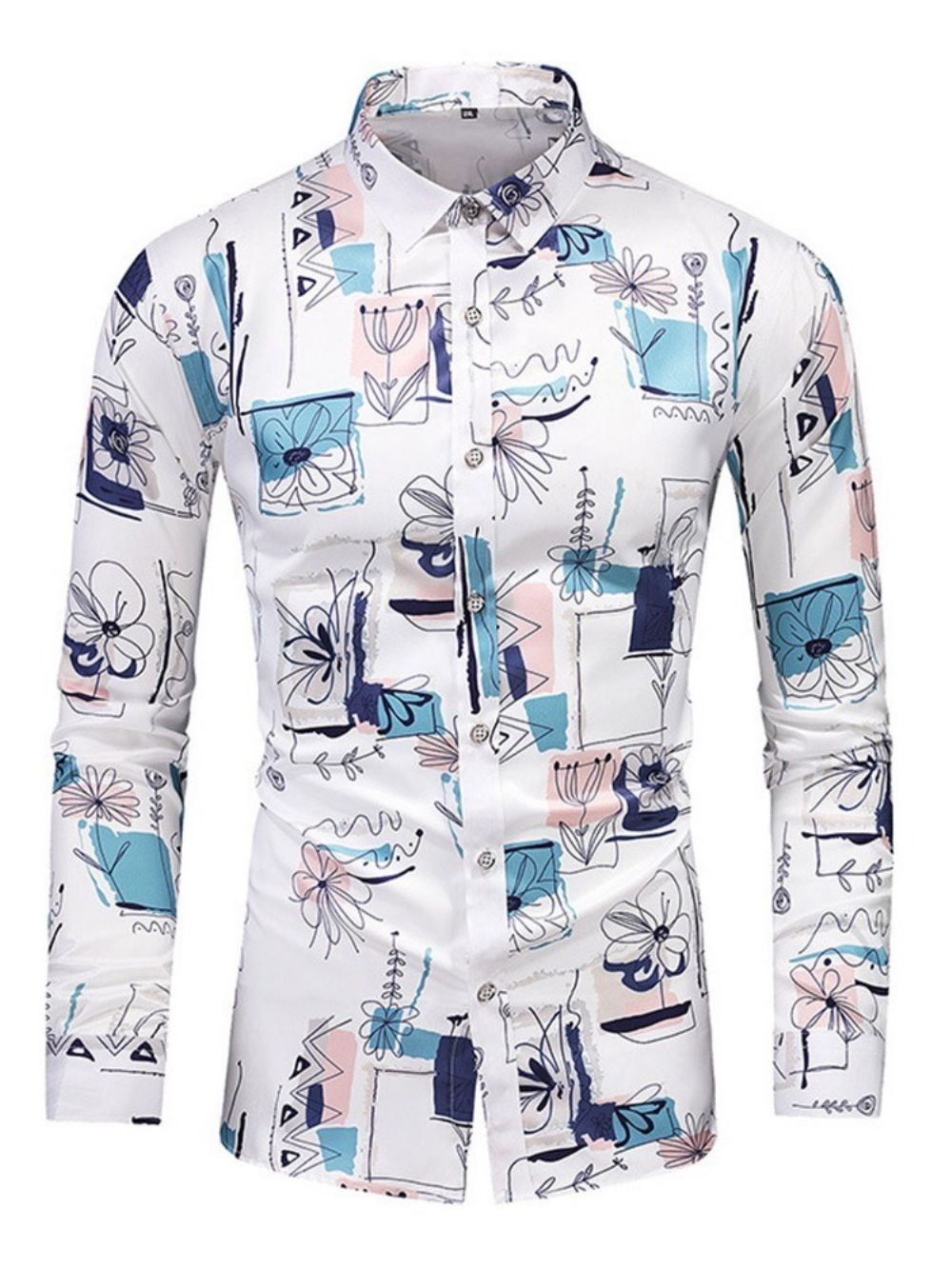 Mode Printkleurblok Revers Slim Herenoverhemd
