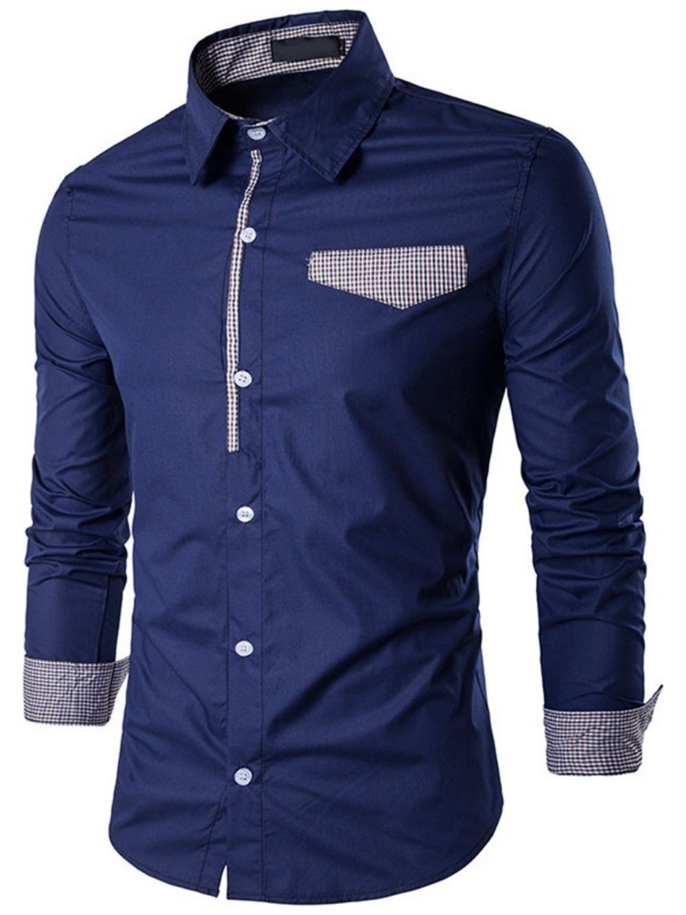 Patchwork Color Block Koreaans Slank Lente-Shirt