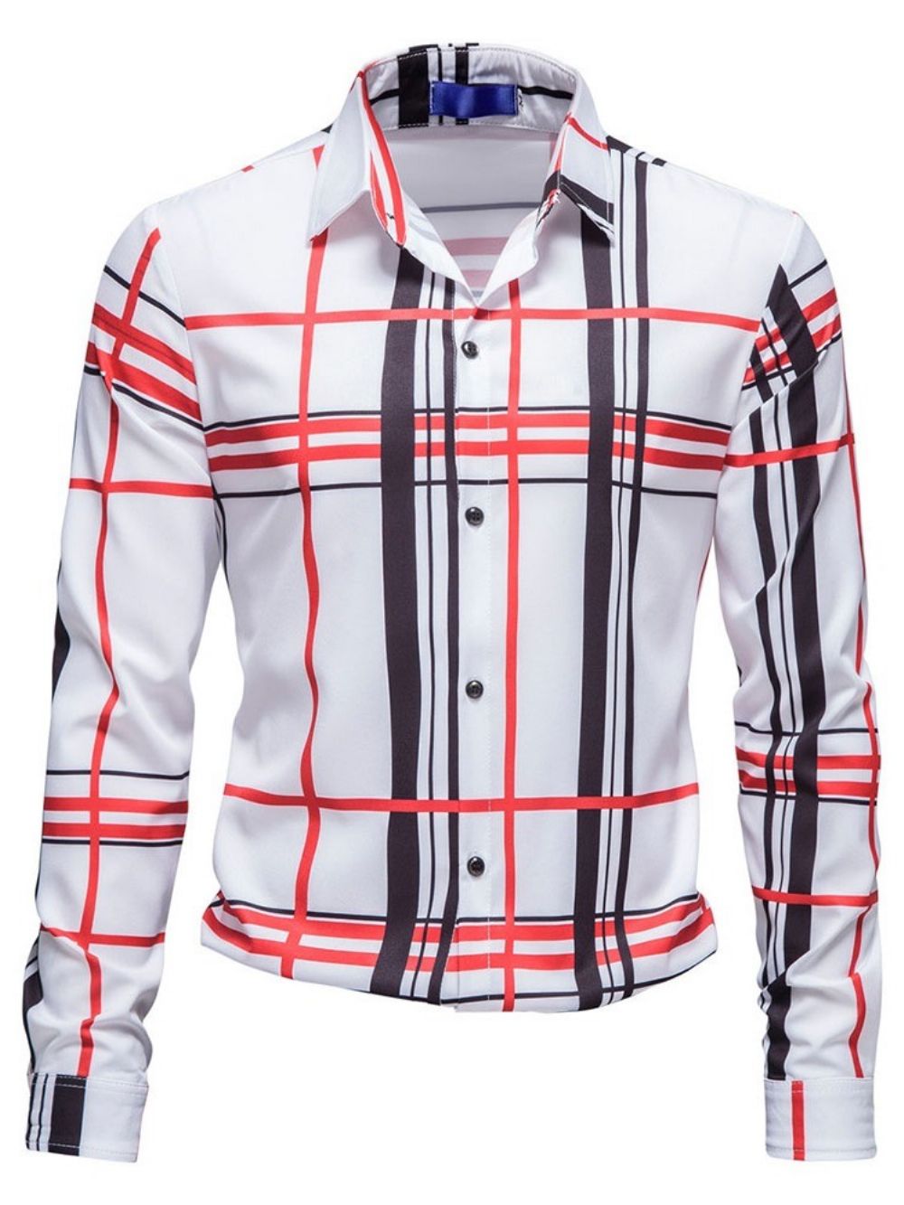 Print Geruit Ol Lente Shirt Met Enkele Rij Knopen