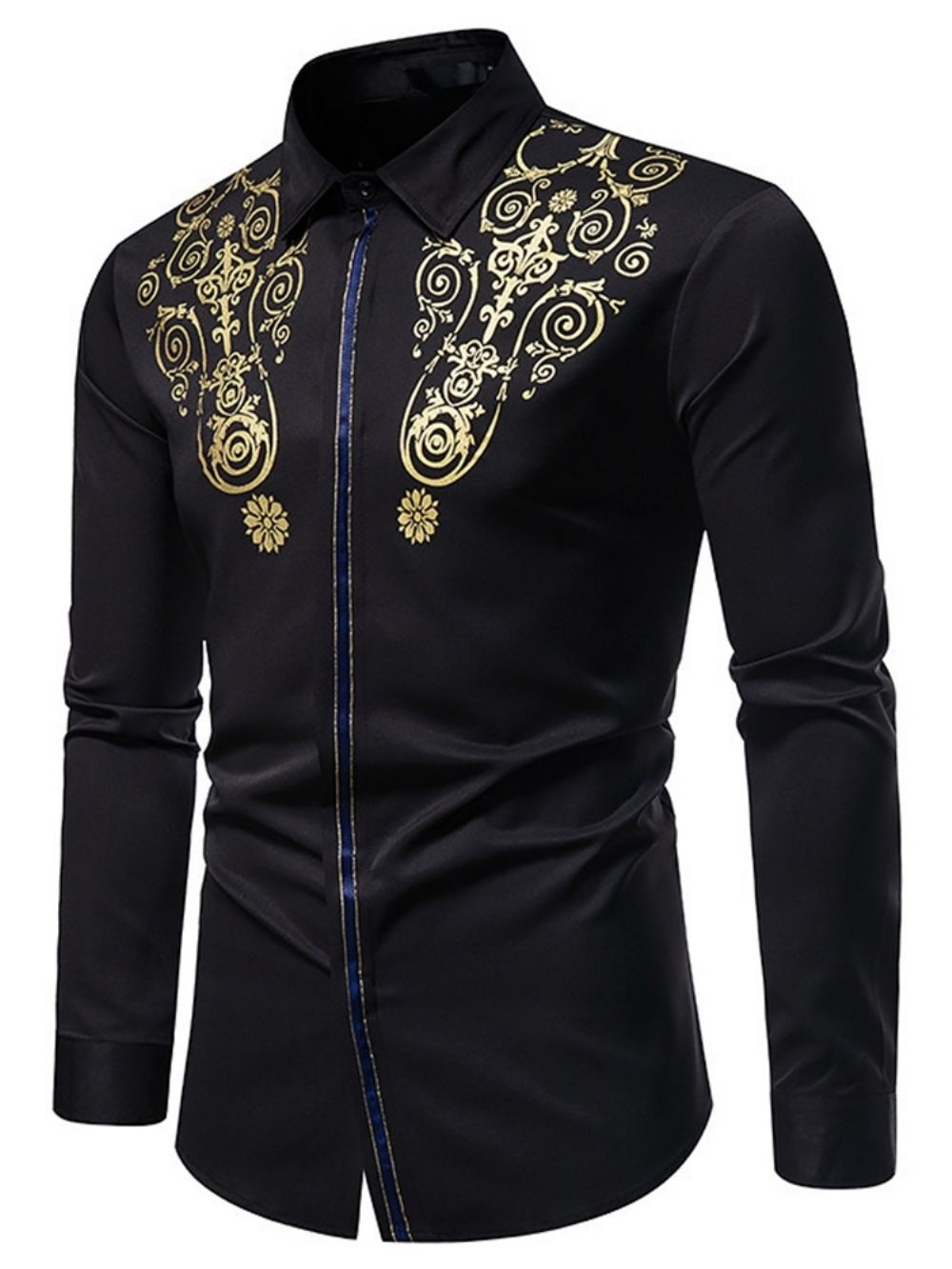 Revers Patchwork Bloemen Herfst Slim Overhemd