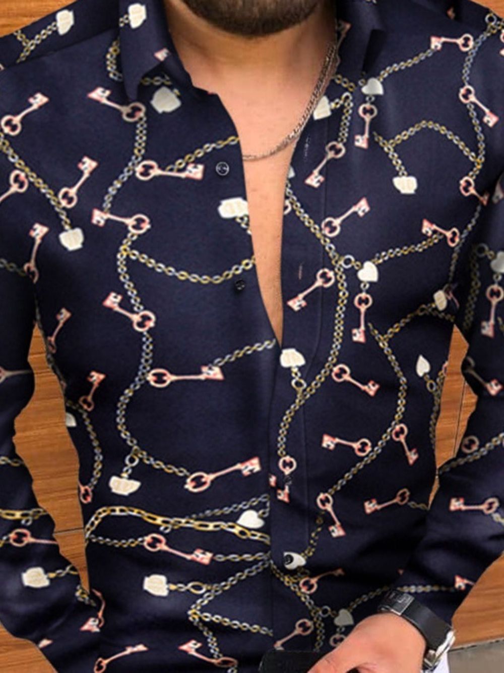 Slim Casual Overhemd Met Reversprint En Enkele Rij Knopen