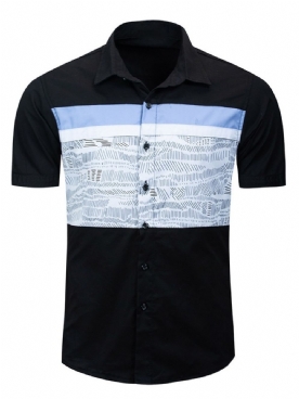 Slim Herenoverhemd Met Print En Revers Single-Breasted En Korte Mouwen