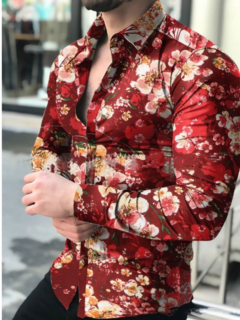 Slim Herfstoverhemd Met Bloemenprint