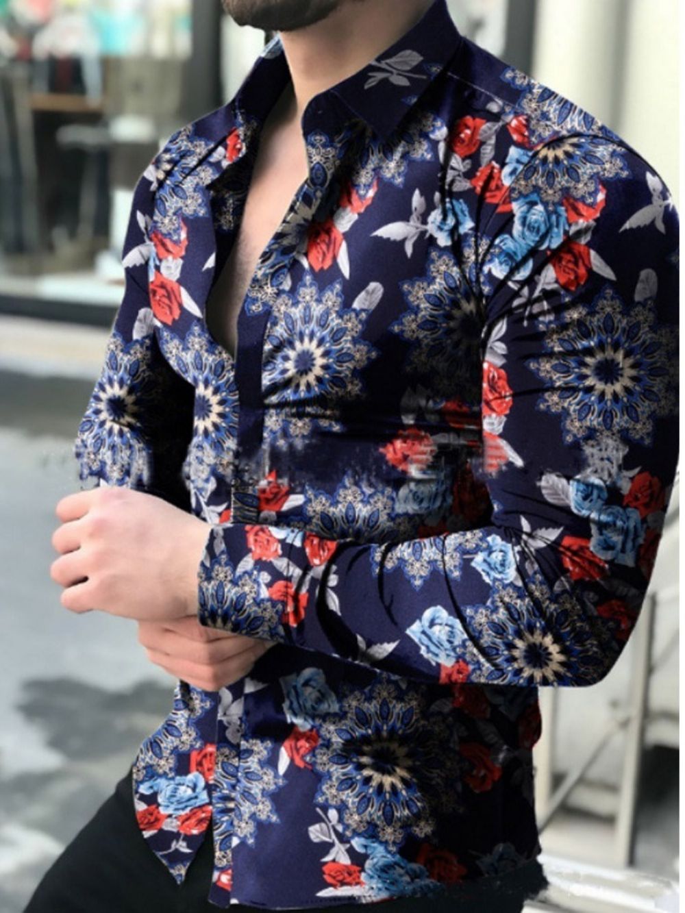 Slim Herfstoverhemd Met Bloemenprint