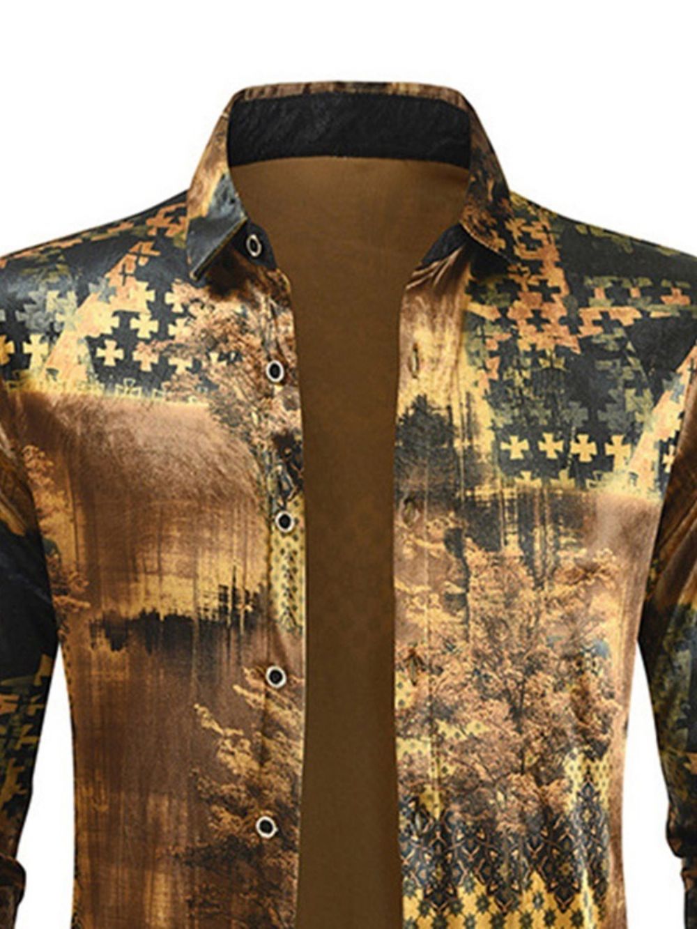 Slim Overhemd Met Print En Reversmode Met Enkele Rij Knopen
