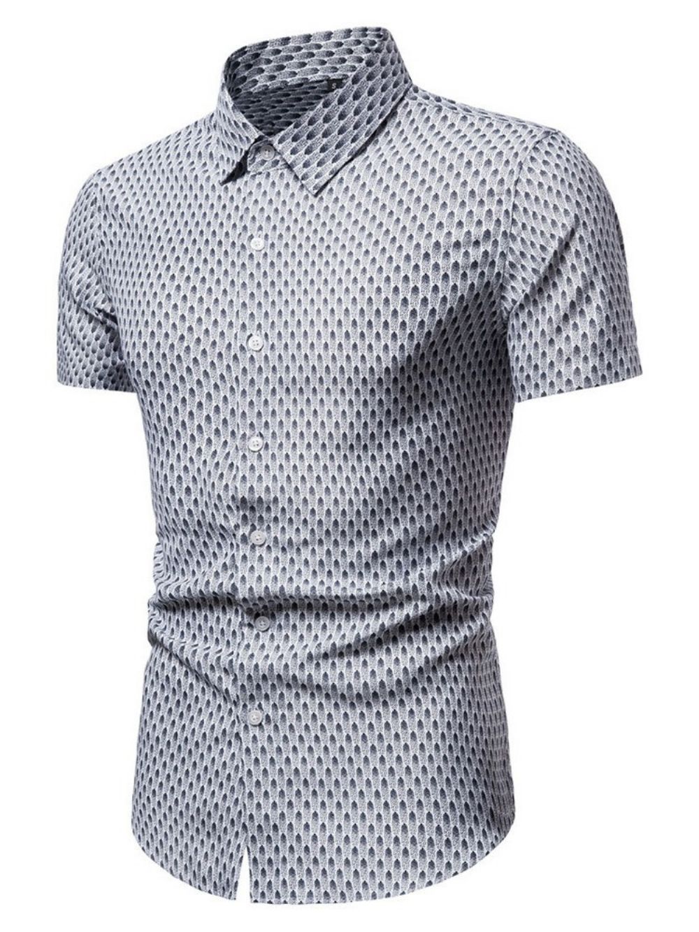 Zomerhemd Met Europese Print En Revers En Enkele Rij Knopen