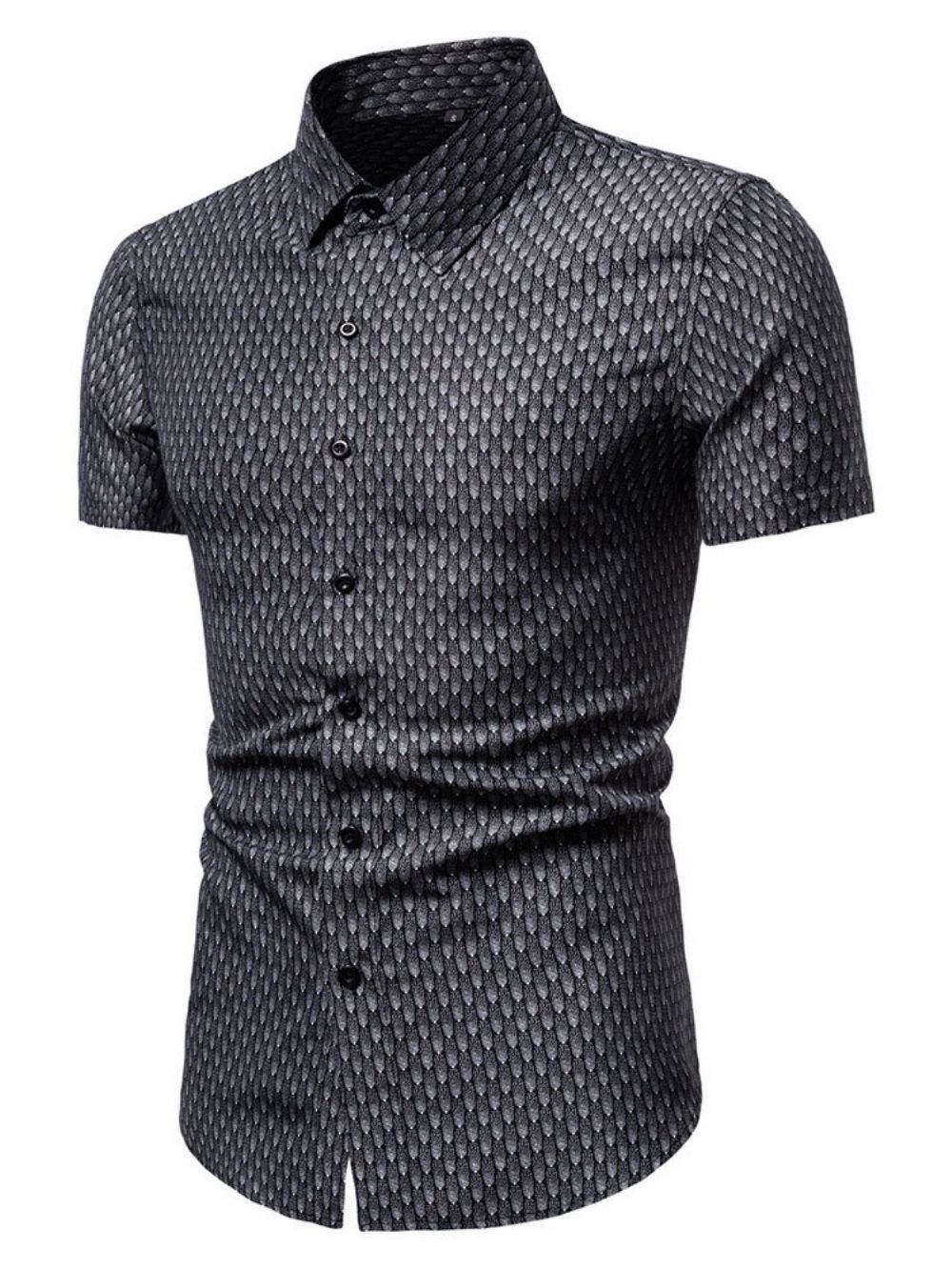 Zomerhemd Met Europese Print En Revers En Enkele Rij Knopen