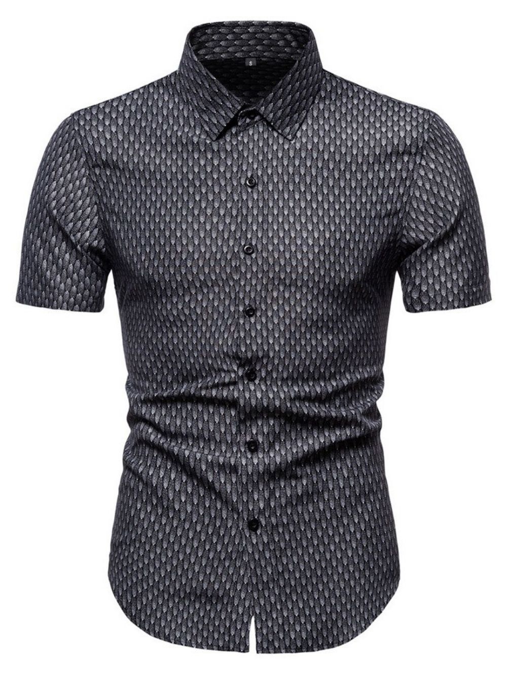 Zomerhemd Met Europese Print En Revers En Enkele Rij Knopen