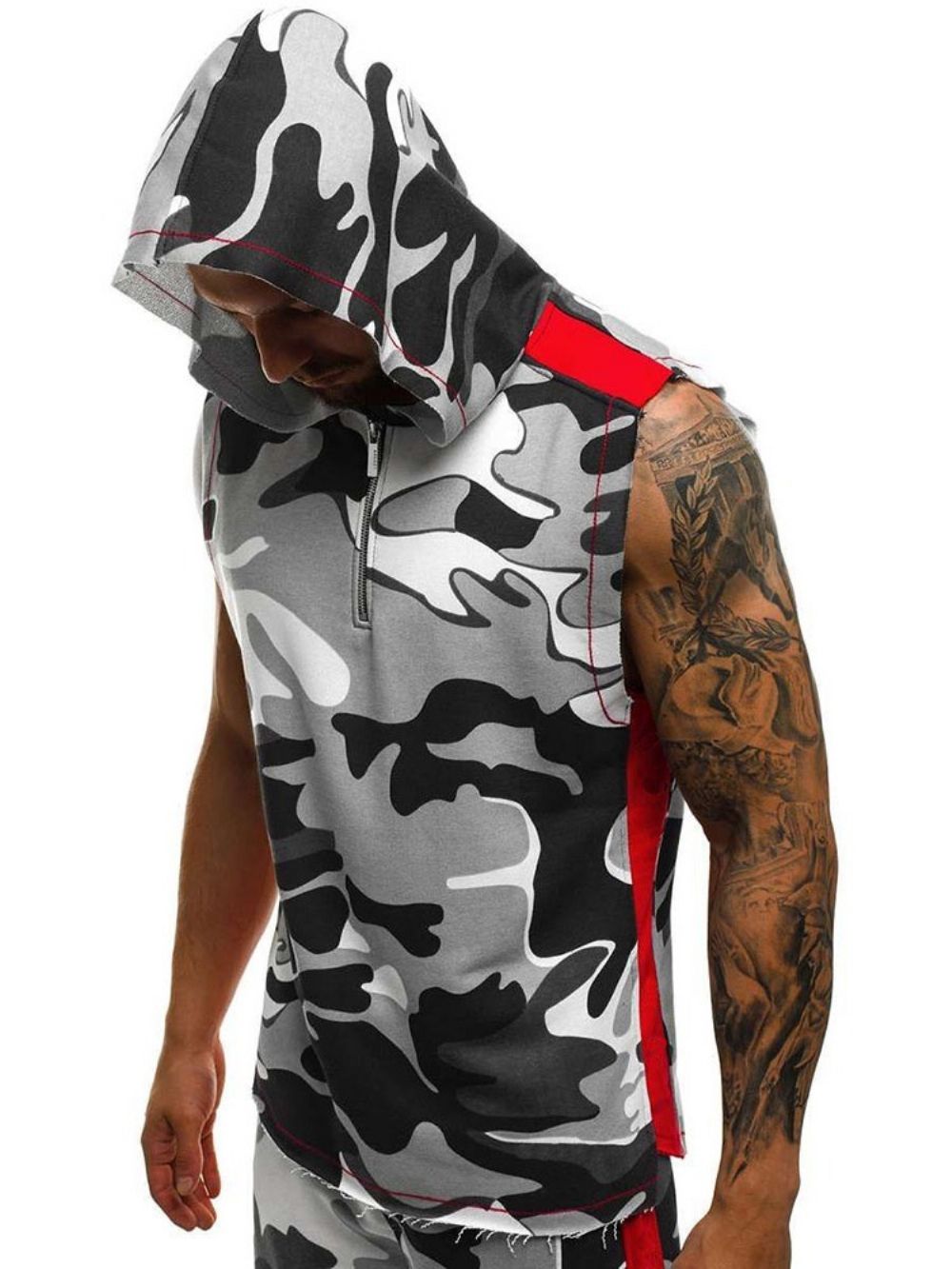Camouflage Zomer Casual Herenvest Met Capuchon En Print