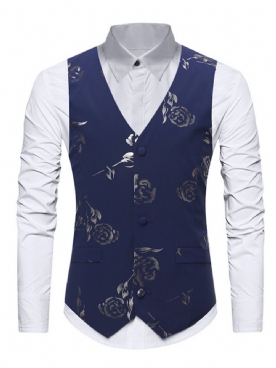 Casual Herenoverhemd Met Enkele Rij Knopen En Bloemen
