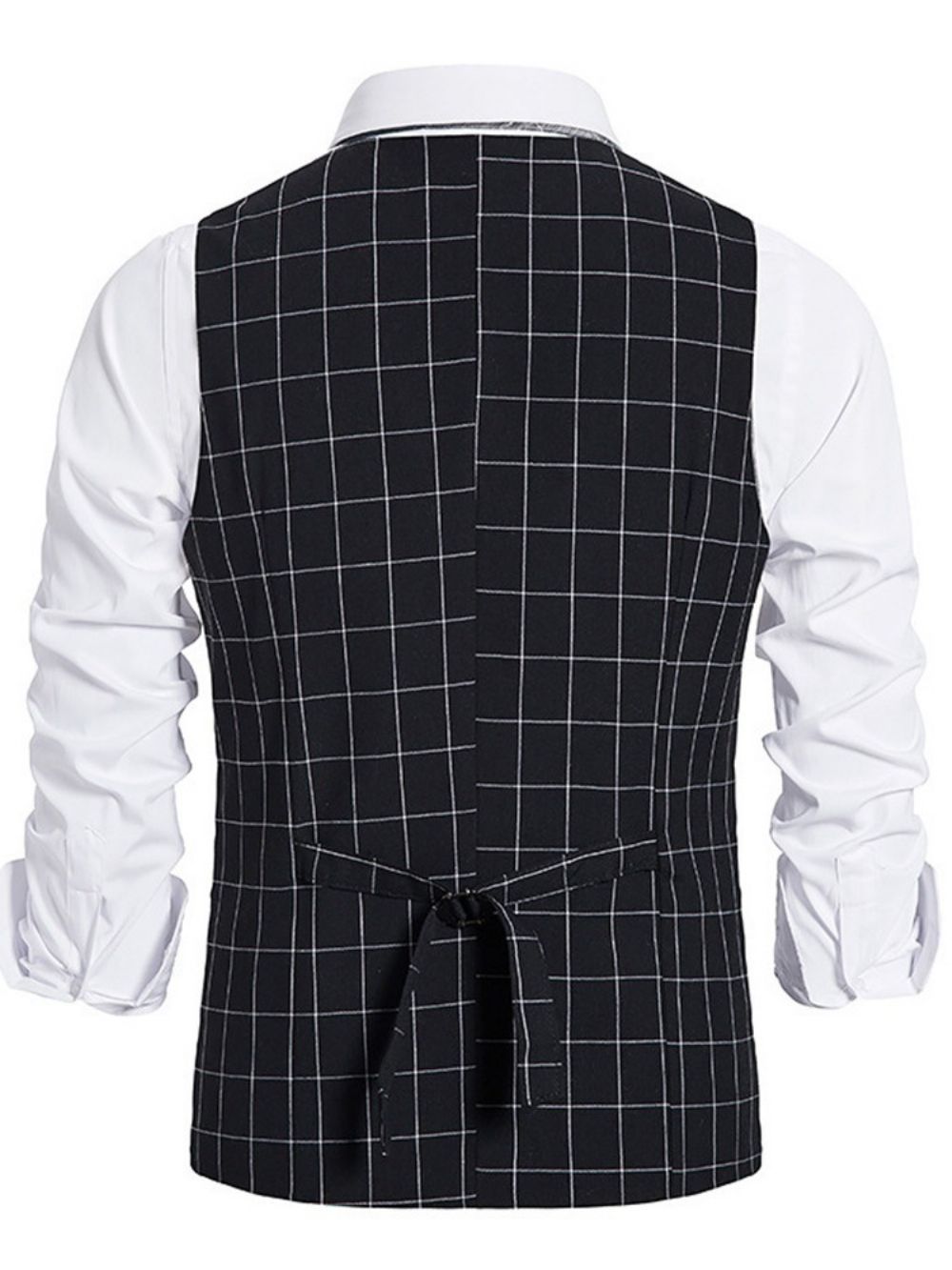 V-Hals Geruite Lente Gilet Met Dubbele Rij Knopen