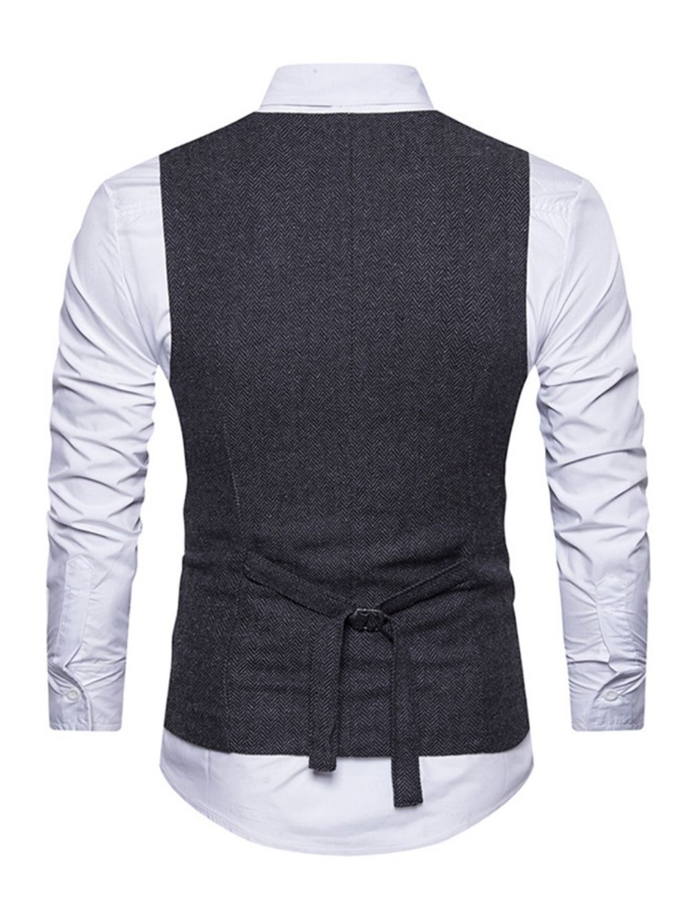 Vintage Effen Slank Herenvest Met Dubbele Rij Knopen En V-Hals