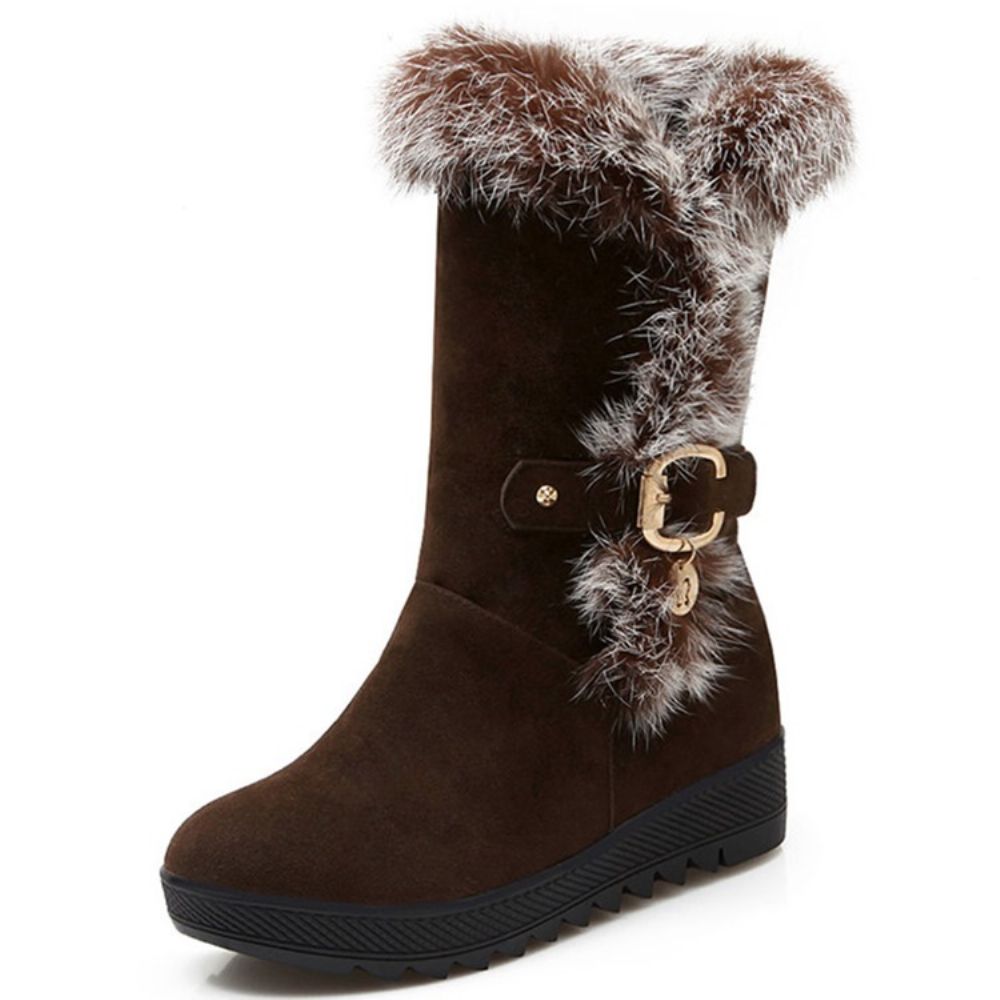 Delicate Furry Sneeuwlaarzen Met Ronde Neus