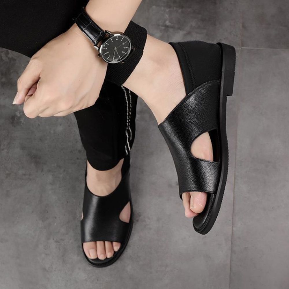Platte Hak Effen Laag Uitgesneden Bovenste Open Teen Sandalen
