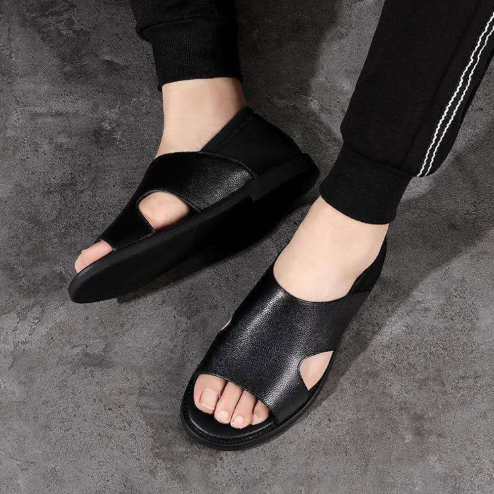 Platte Hak Effen Laag Uitgesneden Bovenste Open Teen Sandalen