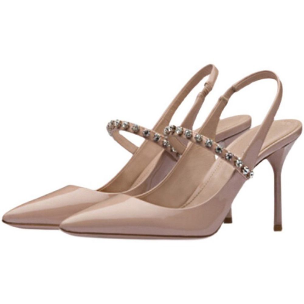 Puntige Teen Stiletto Heel Slip-On Strass Sandalen